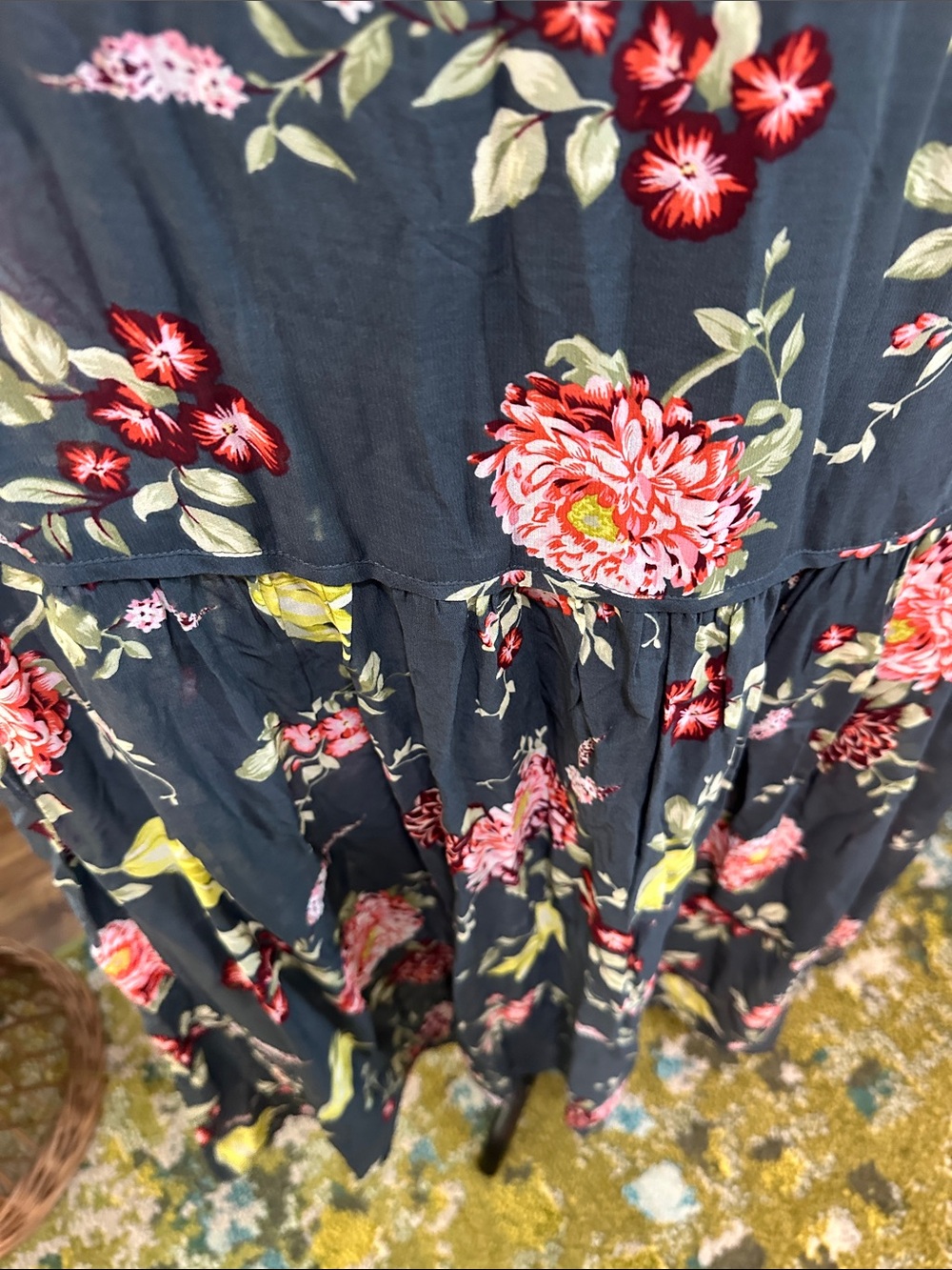 New Anthropologie EVELIN Small
Blue Green Grey Tone Tiered Floral Peasant Maxi - Picture 8 of 17